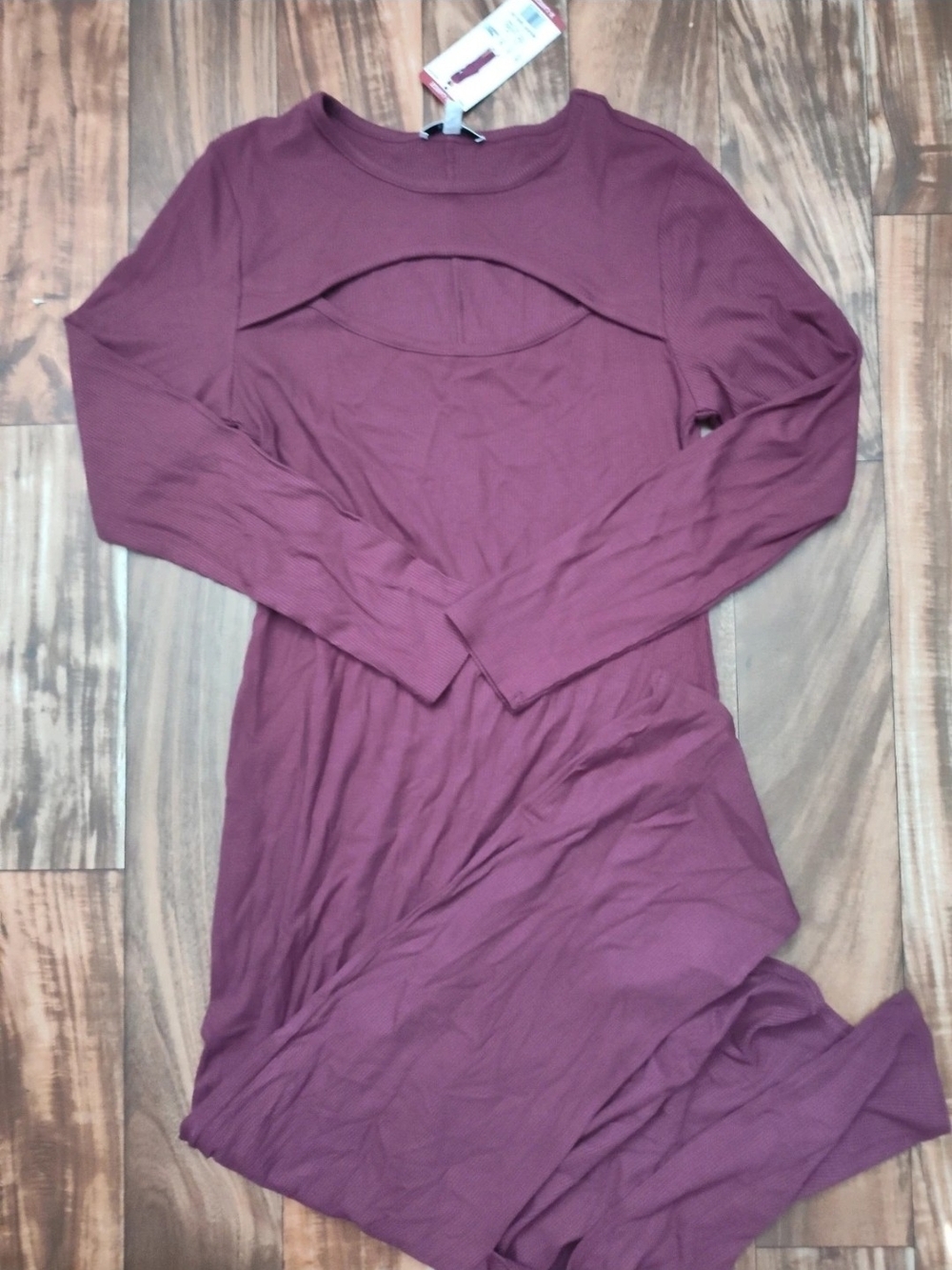 Long-Sleeve Plum Midi Dress with Cutout